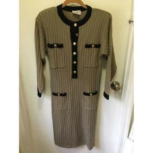 Vintage Just Mort Sweater Dress gold button black trim Women's Small